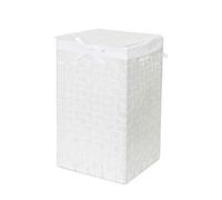 Compactor Square Laundry Basket with Lid, Woven Washing Hamper for Storing Clothes and Linen in Bedrooms and Bathrooms, Removable Liner and Carry Handles, White, Stan Range