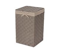Compactor Square Laundry Basket with Lid, Woven Washing Hamper for Storing Clothes and Linen in Bedrooms and Bathrooms, Removable Liner and Carry Handles, Taupe, Stan Range