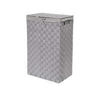 Compactor Stan Hamper, Large Rectangular Grey Laundry Basket With Lid and Washable Liner, Rayon Belt, 25X38X60 cm