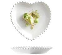 CompadreBol Ceramic Dinner Plate, White Heart Shaped Plate, Suitable for Various Fruit Salads Desserts Pasta Fish Steak and Steak, Microwave and Oven Safe