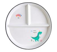 CompadreBol Ceramic Divided Plate, Portion Control Dinner Plate with Cute Green Dinosaur Pattern, Perfect for Pasta Steak Fruit Salad and Bread, Microwave Safe
