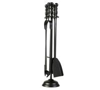 Companion Set Cast Iron Fireside Tools Brush Shovel Poker Tongs (DB16) | Recycled Metal, Matte Black, Vintage Style, Fireplace Accessories