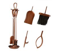 Companion Set Contemporary Style 4pc Fireplace Tool Set Fire Poker Brush Tongs Scoop Shovel Copper Finish Fireside Tools Fireplace Wood Burner Coal Stove Accessories (Large)