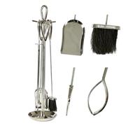 Companion Set Contemporary Style 4pc Fireplace Tool Set Fire Poker Brush Tongs Scoop Shovel Nickel Finish Fireside Tools Fireplace Wood Burner Coal Stove Accessories (Large)