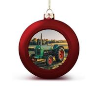 Company Farm Tractor Christmas Ball Ornament - 2.4 Inch Shatterproof Plastic Xmas Tree Decorations, Red Christmas Tree Decor Hanging Ball for Holiday Wedding Party Decor