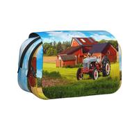 Company Farm Tractor Flip-Top Double-Layer Pencil Case,Large Capacity (Holds 50 Pens/Pencis),Full-Print Durable Polyester School Office Supplies