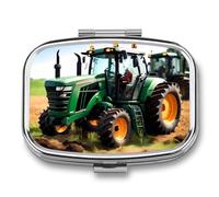 Company Farm Tractor Pill Box Elegant Metal Pill Case with 2 Compartments, Slim Portable Medicine Organizer for Purse, Pocket, Travel