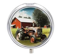 Company Farm Tractor Pill Box Medicine Pill Organizer 3 Compartment Daily Pill Case Small Pill Container Round Pill Holder Travel Pill Box Metal Pill Case for Purse Pocket