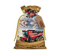 Company Farm Tractor Print Christmas Drawstring Gift Bags Reusable Xmas Candy Bags For Christmas Party