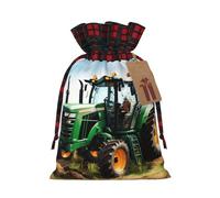 Company Farm Tractor Print Festive Christmas Drawstring Gift Bags For Xmas Decorative Present Wrapping Needs