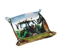 Company Farm Tractor Print Leather Valet Tray For Women,Travel Organizer, Trinket Jewelry Cosmetic Organizer Tray