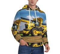 Company Farm Tractor Print Men'S Casual Hoodie Pullover, Thin Fleece Long Sleeve Loose Hooded Sweatshirt With Pocket And Comfortable Drawstring For Workout Black