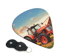 Company Farm Tractor Printed Guitar Picks, 6 Pack with Leather Keychain Pick Holder - 0.46mm, 0.71mm, 0.96mm Assorted Thickness for Acoustic Ukulele, Electric Guitar, Acoustic Guitar, Bass