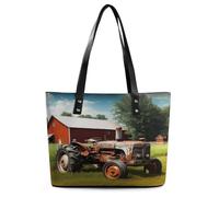 Company Farm Tractor Tote Bag Large Soft Leather Purse with Zipper Lightweight Ladies Shoulder Handbag