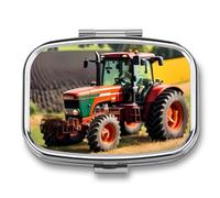 Company Farm Tractors Pill Box - 2 Compartment Travel Pill Organizer with Small Mirror, Portable Pillcase for Pocket & Purse, Cute Square Medicine Case, Weekly Medicine Container