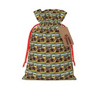 Company Farm Tractors Print Christmas Drawstring Gift Bags Holiday Party Xmas Birthday Favors Present Sacks