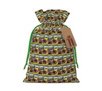 Company Farm Tractors Print Christmas Drawstring Gift Bags Holiday Party Xmas Birthday Favors Present Sacks