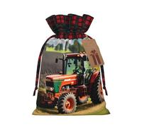 Company Farm Tractors print Color-blocked linen drawstring gift bag, gift bag, candy bag, storage bag