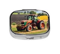 Company Farm Tractors Print Square Metal Pill Box Decorative Pill Case - Carry Your Meds in Style (Rectangular)