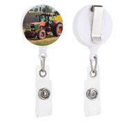 Company Farm Tractors Retractable Badge Reel - Personalized ID Name Badge Holder with Lanyard Cute Badges Reel Holder Round Nurse Doctor Name Tag Badges Clip for Work