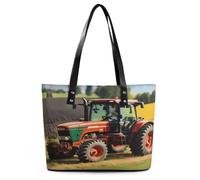 Company Farm Tractors Tote Bag Large Soft Leather Purse with Zipper Lightweight Ladies Shoulder Handbag