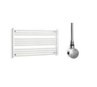 Companyblue 1100 x 600mm Sparkling Chrome Electric Heated Towel Rail with Thermostatic Heating Element - Ultra-Wide Space-saving Horizontal Radiator - Pre-Filled Electric Towel Warmer