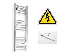 Companyblue 300mm wide x 800mm high Prefilled Electric Heated Towel Rail Radiator Flat Chrome Bathroom Warmer