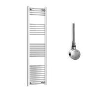 Companyblue 450 x 1600mm Sparkling Chrome Electric Heated Towel Rail with Thermostatic Heating Element - Tall Slim Vertical Radiator - Pre-Filled Electric Towel Warmer