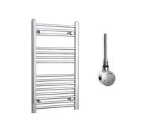 Companyblue 450 x 800mm Chrome Electric Heated Towel Rail with Thermostatic Heating Element - Compact Vertical Radiator - Pre-Filled Electric Towel Warmer