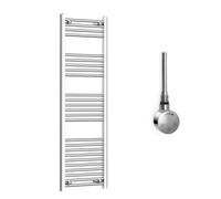 Companyblue 500 x 1400mm Sparkling Chrome Electric Heated Towel Rail with Thermostatic Heating Element - Tall Standard Vertical Radiator - Pre-Filled Electric Towel Warmer