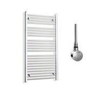 Companyblue 550 x 1200mm Sparkling Chrome Electric Heated Towel Rail with Thermostatic Heating Element - Flat Pre-Filled Electric Towel Warmer Radiator