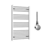 Companyblue 600 x 1000mm Sparkling Chrome Electric Heated Towel Rail with Thermostatic Heating Element - Flat Pre-Filled Electric Towel Warmer Radiator