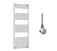 Companyblue 600 x 1600mm Sparkling Chrome Electric Heated Towel Rail with Thermostatic Heating Element - Flat Pre-Filled Electric Towel Warmer Radiator