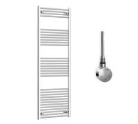 Companyblue 600 x 1800mm Sparkling Chrome Electric Heated Towel Rail with Thermostatic Heating Element - Flat Pre-Filled Electric Towel Warmer Radiator