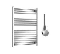 Companyblue 600 x 800mm Sparkling Chrome Electric Heated Towel Rail with Thermostatic Heating Element - Flat Pre-Filled Electric Towel Warmer Radiator