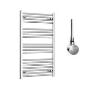 Companyblue 700 x 1000mm Chrome Electric Heated Towel Rail with Thermostatic Heating Element - Flat Pre-Filled Electric Towel Warmer Radiator
