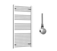 Companyblue 700 x 1200mm Chrome Electric Heated Towel Rail with Thermostatic Heating Element - Flat Pre-Filled Electric Towel Warmer Radiator
