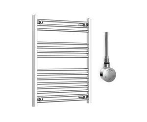Companyblue 700 x 800mm Chrome Electric Heated Towel Rail with Thermostatic Heating Element - Flat Pre-Filled Electric Towel Warmer Radiator