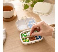 Compartment Portable Medicine Box, Travel Pill Storage Box, 8 Compartments | Natural wheat straw eco material; Silicone sealing leak-proof strip; Double lock secure buckle