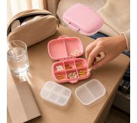 Compartment Portable Medicine Box, Travel Pill Storage Box, 8 Compartments | Natural wheat straw eco material; Silicone sealing leak-proof strip; Double lock secure buckle