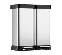 Compartment Stainless Steel Kitchen Bin, 60L Dual Recycling & Waste Bin with Soft-Close Hold-Open Lid, Silent Hinge & Built-in Bag Retainer - Fingerprint Proof, Includes Drip Tray & Durable Pedal