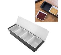 Compartment Trays Detachable Topping Station Plastic Pizza Ingredients Condiment Dispenser Reusable Ice Cooled Condiment Seasoning Container for Home or Restaurant Chilled Garnish (4 Compartments)