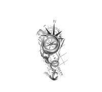 Compass And Anchor Temporary Tattoo,Lasts To 15 Days New Technology Magic Waterproof Semi Permanent Sticker.Fake Tattoos(1pcs)
