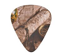 Compass and Ancient Map Guitar Picks 12 Pcs Classical Triangle Guitar Plectrums Includes Thin, Medium & Heavy Gauges 3 Sizes for Bass Electric Acoustic Guitars Ukulele with Organizer Storage Box