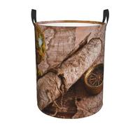 Compass And Ancient Map Printed Round Foldable Laundry Hamper With Handles, 38.1l/62.8l Large Waterproof Oxford Cloth Storage Basket Collapsible Dirty Clothes Bin For Bedroom, Bathroom, Dorm & Travel