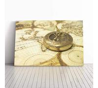 Compass and Map Canvas Print | Gallery Wrapped 30mm Frame Wall Art | 30x20 inches | Ready to Hang | Retro Maps Picture | Living Room Bedroom Lounge Office