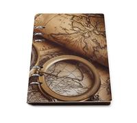 Compass and Old World Map A5 Loose Leaf Notebook, Premium PU Leather Refillable 6-Ring Binder Journal, Durable Cover Lined Paper Lay Flat Design for Writing Journaling and Organization