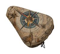 Compass and Old World Map Bike Seat Cover Waterproof Oxford Fabric, Universal Adjustable Bicycle Saddle Cover with Drawstring Easy Install Protective Rain Dust Covers for Women Men