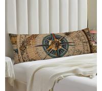 Compass and Old World Map Body Pillow Cover with Hidden Zipper 20x54 Full Long Pillowcase for Couch Sofa Decor Breathable Bed Shams Boho Oversized Lumbar Pillow Covers for All Seasons