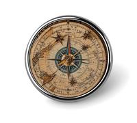 Compass And Old World Map Brooch with Button Design, Funny Backpack Pins for Women, Personalized Brooch Pins for Men, Round Badge for Hat, Cute Badge Holders for Activity